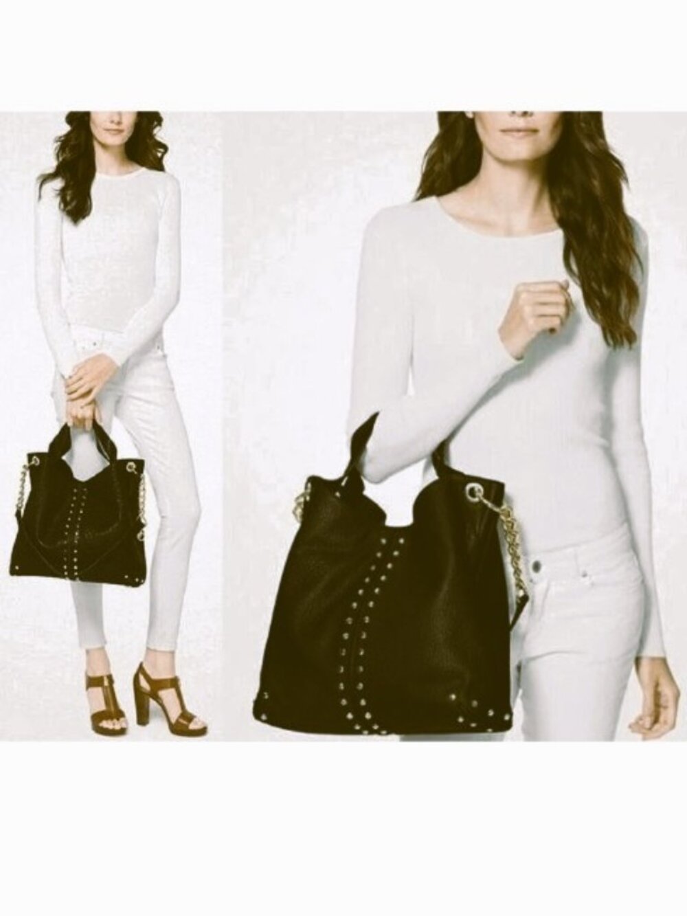 VTG Michael Kors Uptown Astor Studded Hobo Shoulder Bag Black for princessg32625